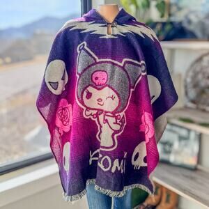 Kuromi Wool Hooded Pullover Poncho, Perfect Gift, Winter Cozy, One Size Fits All